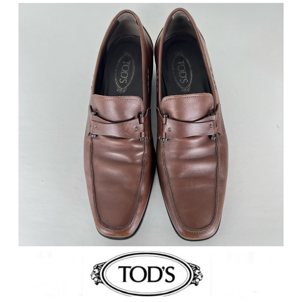 TOD’s Men Brown CrissCross Band Leather w Side Bars ClassIc Penny Loafer Sz 10